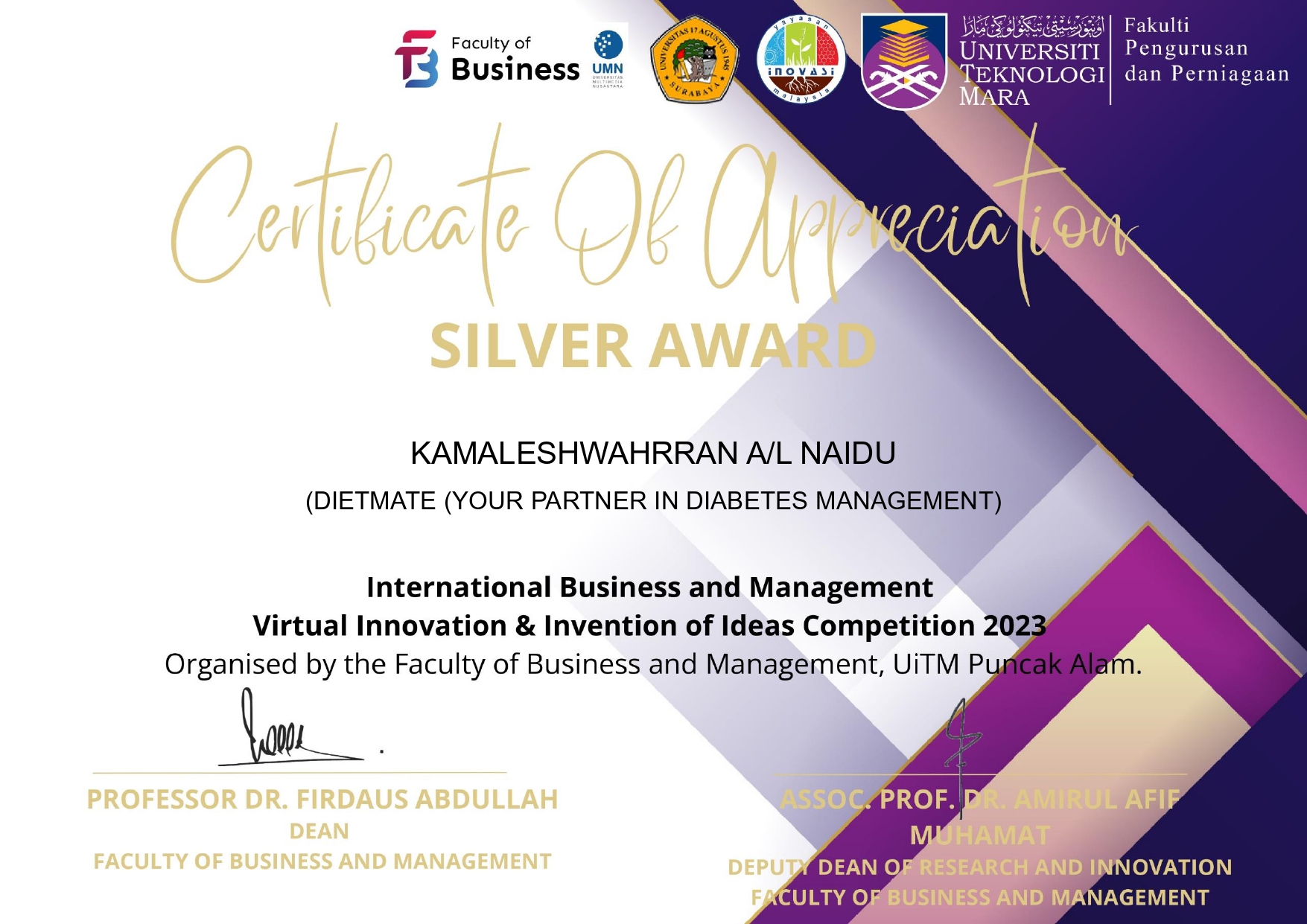 VIIIC- SILVER-INTERNATIONAL BUSINESS AND MANAGEMENT VIRTUAL INNOVATION & INVENTION OF     IDEAS COMPETITION 2023
