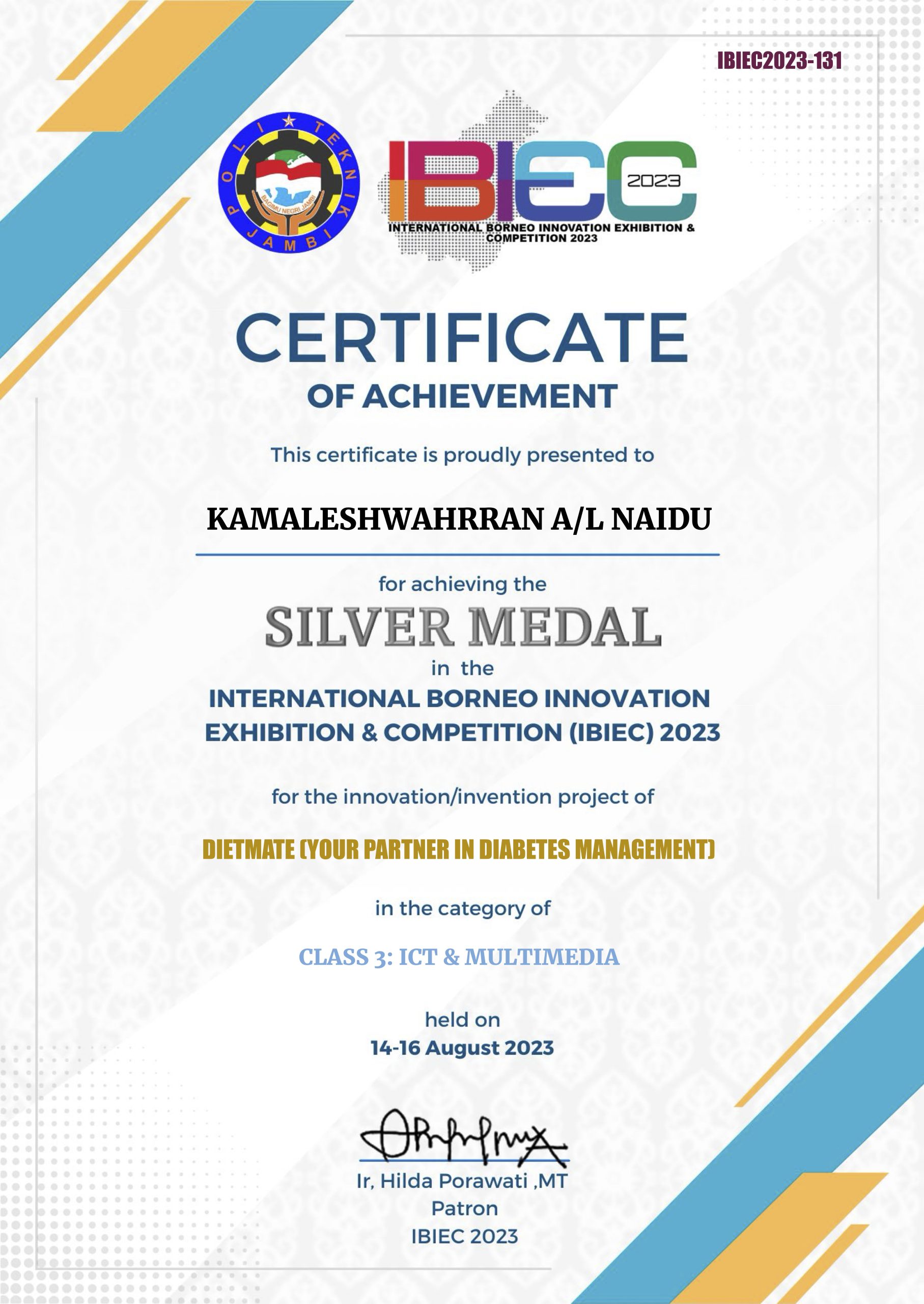 IBIEC- SILVER-INTERNATIONAL BORNEO INNOVATION EXHIBITION AND COMPETITION (IBIEC) 2023